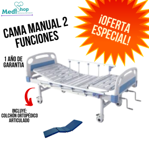 CAMA HOSPITALARIA MANUAL 2 MANIVELAS + COLCHON ORTOPEDICO
