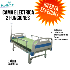 Cama hospitalaria electrica 2 funciones + colchon articulado + porta sueros
