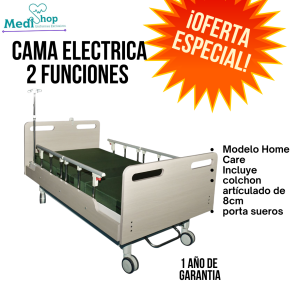 Cama hospitalaria electrica 2 funciones + colchon articulado + porta sueros + mesa de alimentación