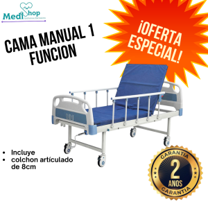 CAMA HOSPITALARIA MANUAL 1 MANIVELA + COLCHON ARTICULADO  + COLCHON ANTIESCARAS