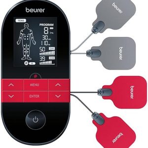 Beurer EM59 Unidad TENS digital 3 en 1, EMS y terapia de calor para alivio del dolor y relajación, estimulador muscular con 2 canales ajustables, 64 aplicaciones, función de temporizador