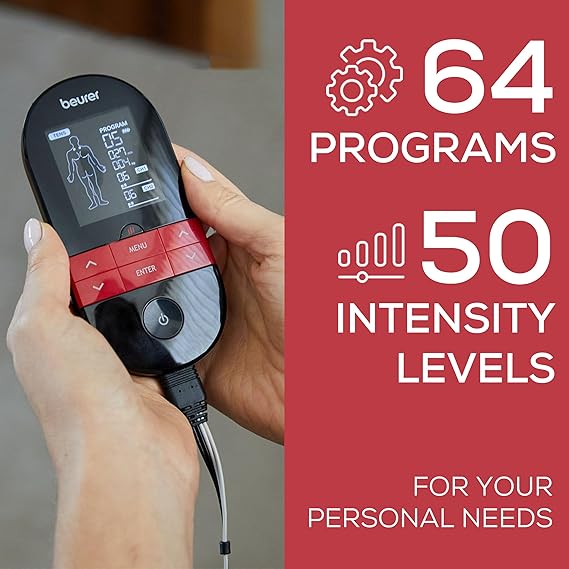Beurer EM59 Unidad TENS digital 3 en 1, EMS y terapia de calor para alivio del dolor y relajación, estimulador muscular con 2 canales ajustables, 64 aplicaciones, función de temporizador - Image 4